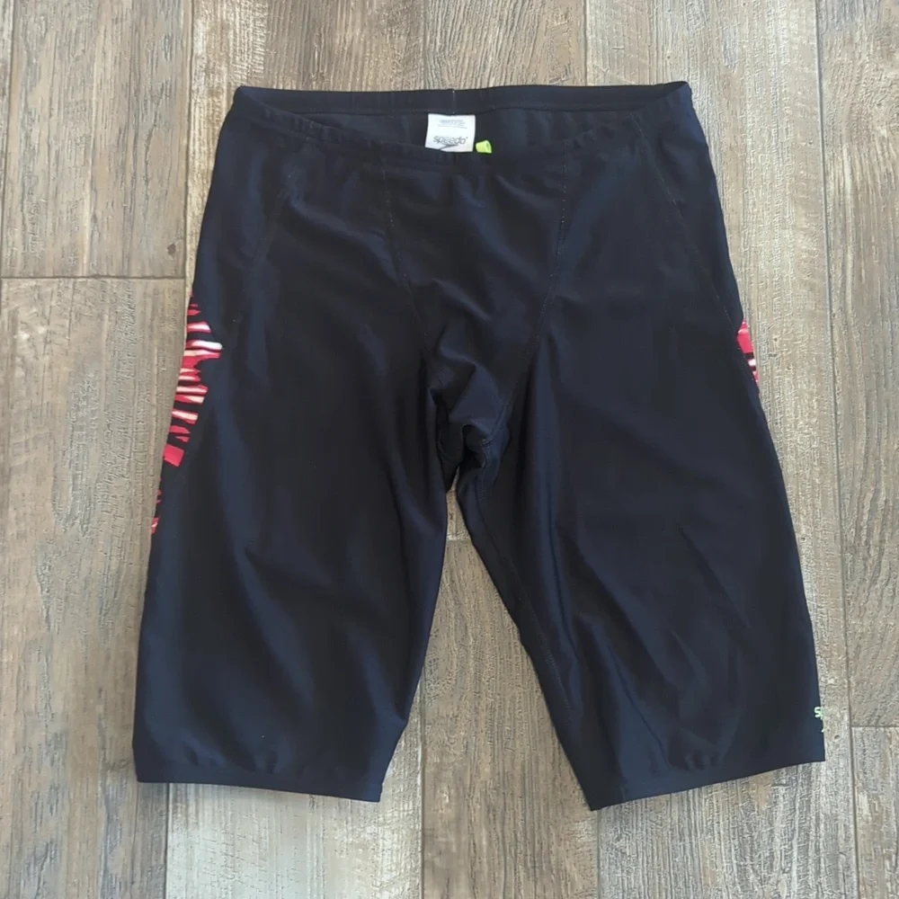 3/$25 SPEEDO Wave Wall Pro LT Black/Red swim jammers swim trunks sz 32